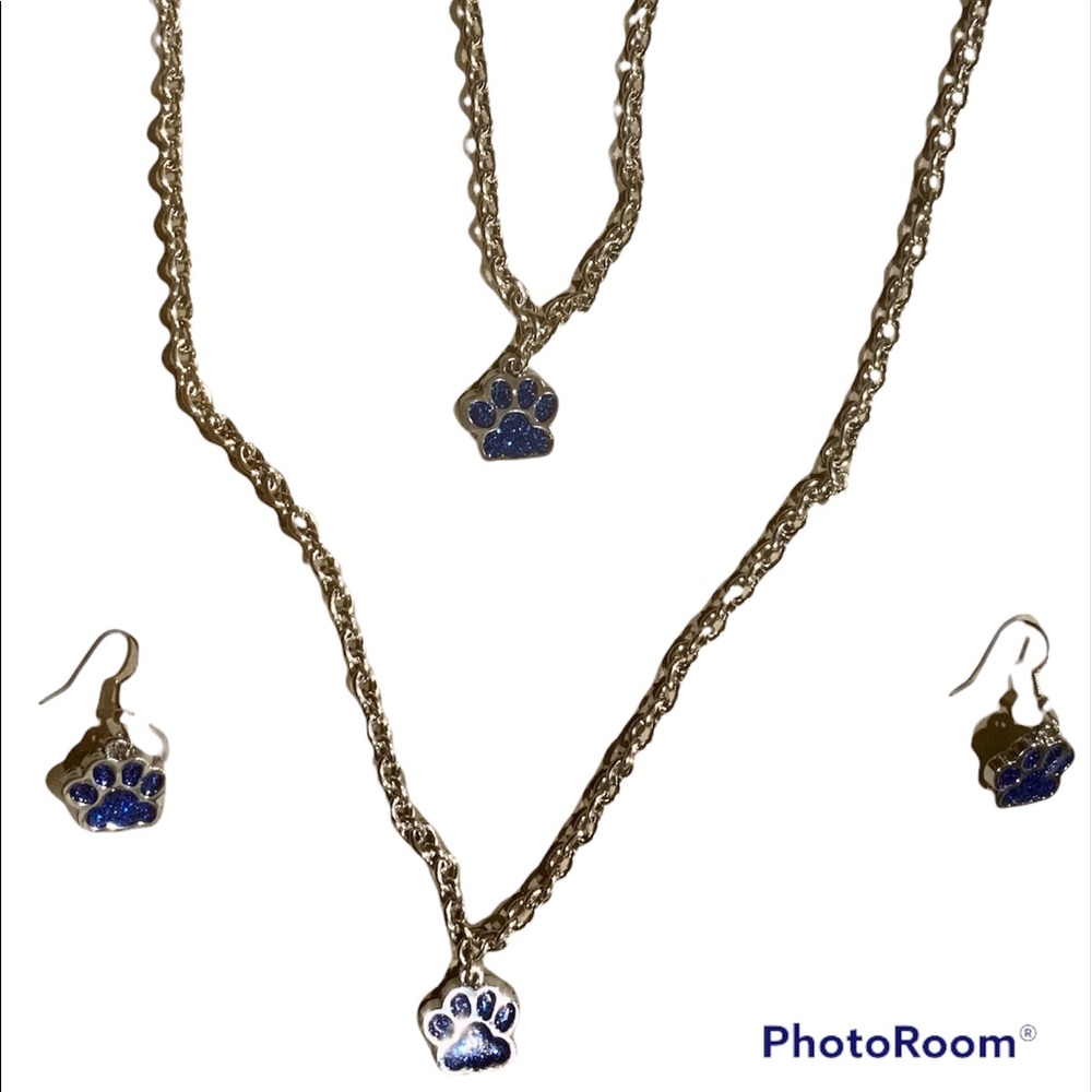 Paw print, necklace, earrings, bracelet set